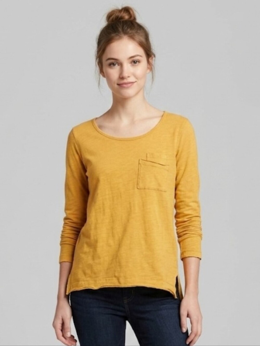Anthropologie Postmark Mustard Yellow Long Sleeve Pocket Tee Size M